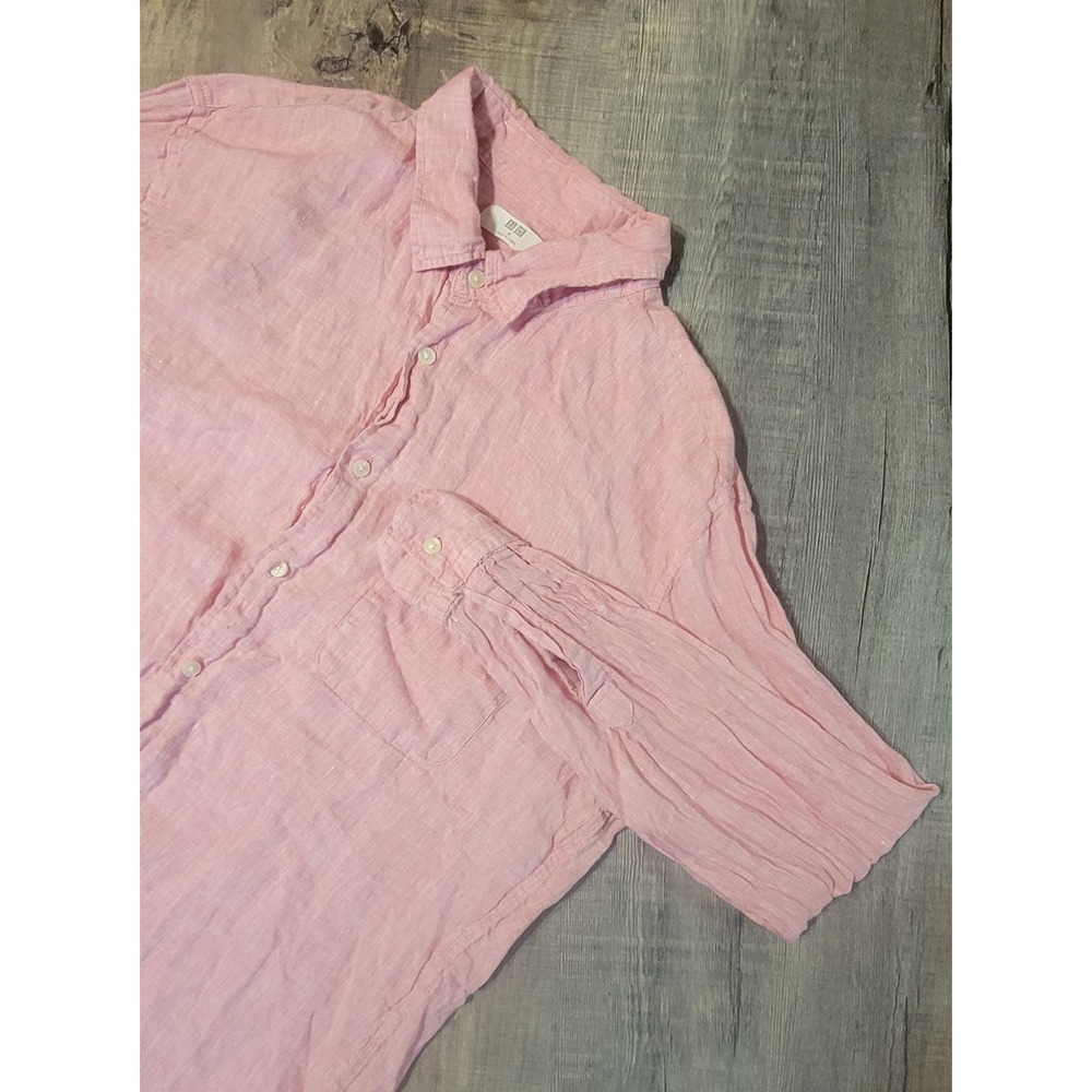 Uniqlo Premium Linen Shirt Mens XL Pink Button Up Long Sleeve 331-425062 EUC